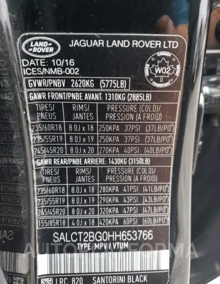 LAND ROVER DISCOVERY 2017 vin SALCT2BG0HH653766 from auto auction Copart