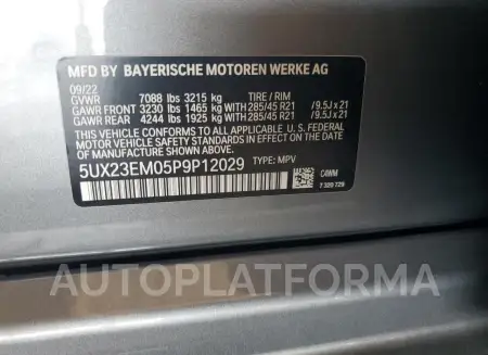 BMW X7 XDRIVE4 2023 vin 5UX23EM05P9P12029 from auto auction Copart