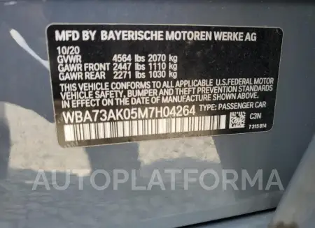 BMW 228XI 2021 vin WBA73AK05M7H04264 from auto auction Copart