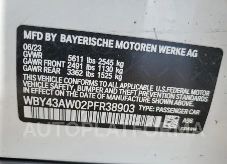 BMW I4 EDRIVE 2023 vin WBY43AW02PFR38903 from auto auction Copart