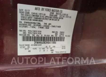 FORD FLEX LIMIT 2017 vin 2FMHK6D83HBA11886 from auto auction Copart