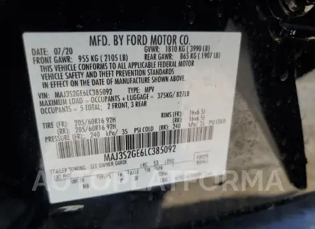 FORD ECOSPORT S 2020 vin MAJ3S2GE6LC385092 from auto auction Copart