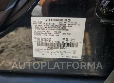 FORD ECOSPORT S 2022 vin MAJ6S3FL0NC469043 from auto auction Copart