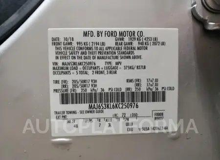 FORD ECOSPORT T 2019 vin MAJ6S3KL6KC250976 from auto auction Copart