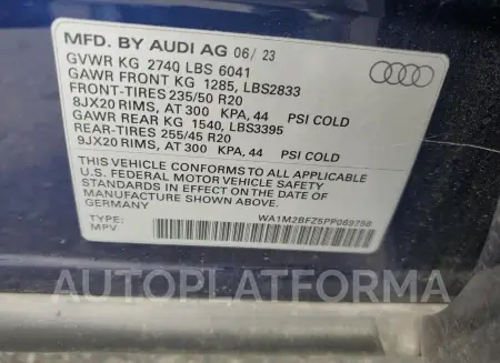 AUDI Q4 E-TRON 2023 vin WA1M2BFZ5PP069758 from auto auction Copart