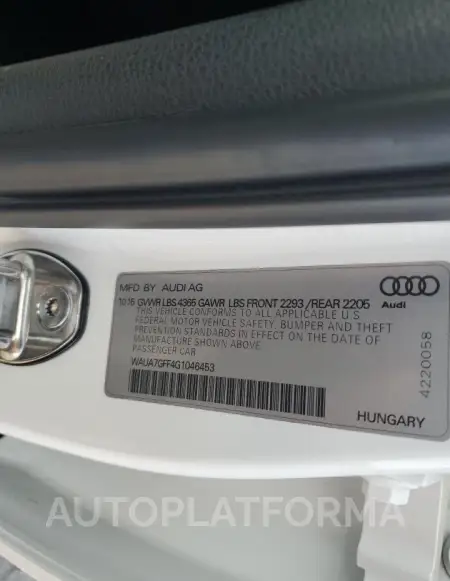 AUDI A3 PREMIUM 2016 vin WAUA7GFF4G1046453 from auto auction Copart