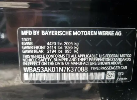 BMW 228I 2022 vin WBA53AK01N7K37088 from auto auction Copart