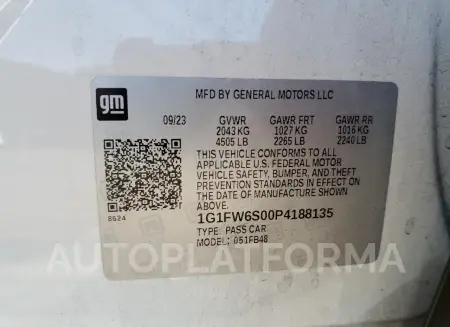 CHEVROLET BOLT EV 1L 2023 vin 1G1FW6S00P4188135 from auto auction Copart