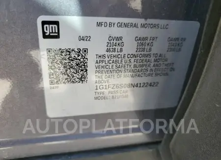 CHEVROLET BOLT EUV P 2022 vin 1G1FZ6S08N4122422 from auto auction Copart