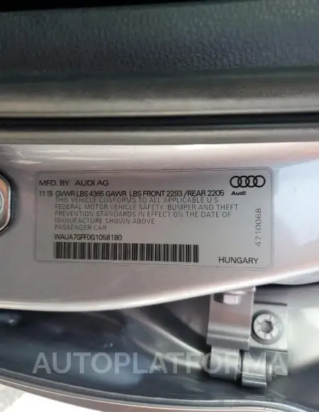 AUDI A3 PREMIUM 2016 vin WAUA7GFF0G1058180 from auto auction Copart