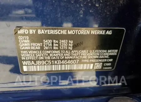 BMW M550XI 2019 vin WBAJB9C51KB464607 from auto auction Copart