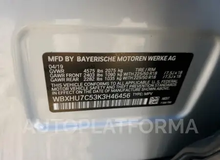 BMW X1 SDRIVE2 2019 vin WBXHU7C53K3H46456 from auto auction Copart