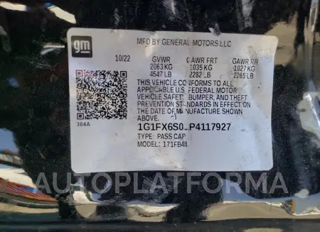 CHEVROLET BOLT EV 2L 2023 vin 1G1FX6S01P4117927 from auto auction Copart