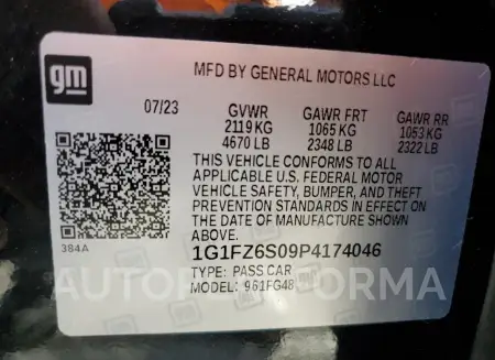 CHEVROLET BOLT EUV P 2023 vin 1G1FZ6S09P4174046 from auto auction Copart