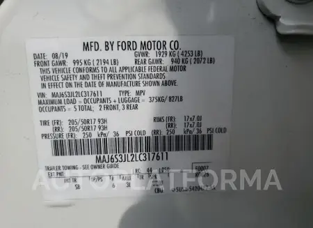 FORD ECOSPORT S 2020 vin MAJ6S3JL2LC317611 from auto auction Copart