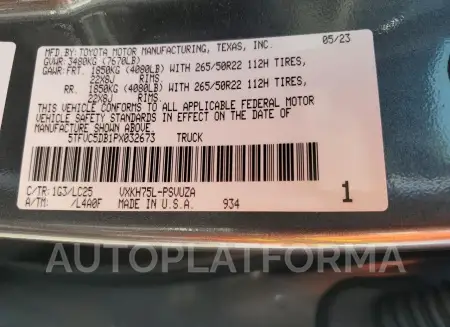 TOYOTA TUNDRA CRE 2023 vin 5TFVC5DB1PX032673 from auto auction Copart