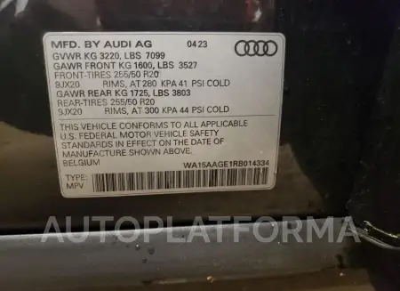 AUDI Q8 E-TRON 2024 vin WA15AAGE1RB014334 from auto auction Copart