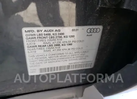 AUDI Q5 PREMIUM 2021 vin WA1BAAFY4M2066502 from auto auction Copart