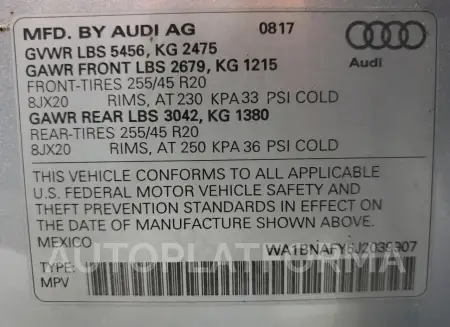 AUDI Q5 PREMIUM 2018 vin WA1BNAFY5J2039907 from auto auction Copart