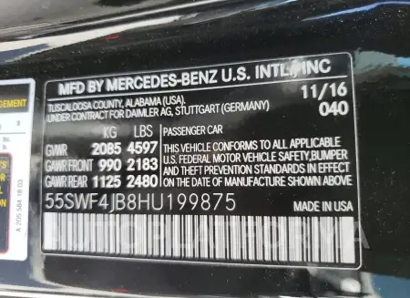 MERCEDES-BENZ C 300 2017 vin 55SWF4JB8HU199875 from auto auction Copart