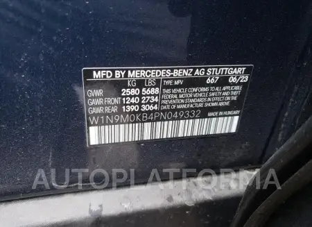 MERCEDES-BENZ EQB 300 4M 2023 vin W1N9M0KB4PN049332 from auto auction Copart