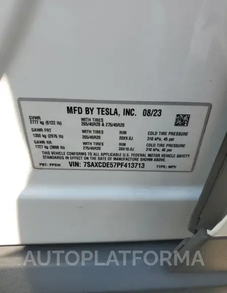 TESLA MODEL X 2023 vin 7SAXCDE57PF413713 from auto auction Copart