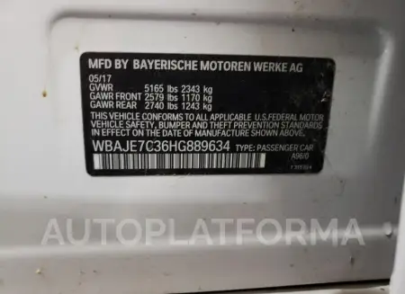 BMW 540 XI 2017 vin WBAJE7C36HG889634 from auto auction Copart