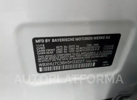 BMW X1 SDRIVE2 2017 vin WBXHU7C36H5H33227 from auto auction Copart