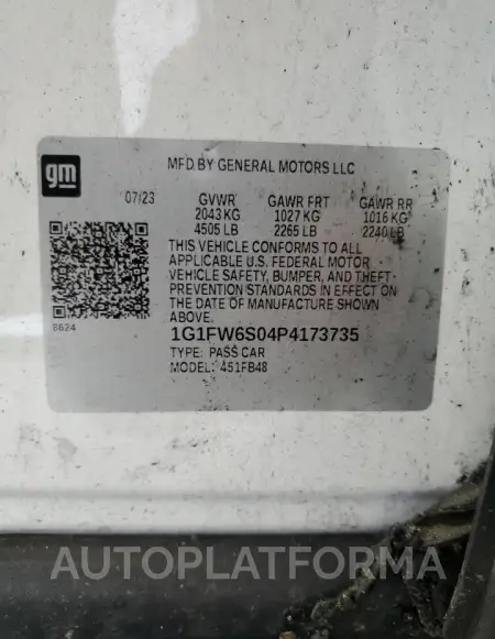 CHEVROLET BOLT EV 1L 2023 vin 1G1FW6S04P4173735 from auto auction Copart