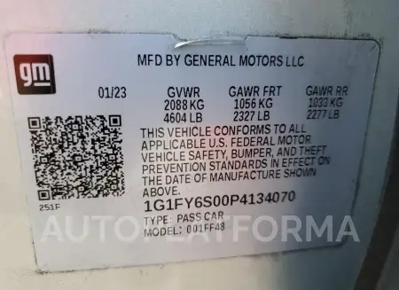 CHEVROLET BOLT EUV L 2023 vin 1G1FY6S00P4134070 from auto auction Copart