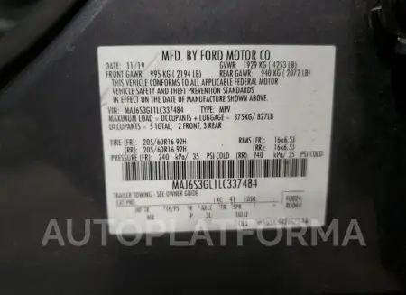 FORD ECOSPORT S 2020 vin MAJ6S3GL1LC337484 from auto auction Copart