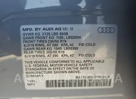 AUDI Q4 E-TRON 2023 vin WA1ACBFZXPP050526 from auto auction Copart