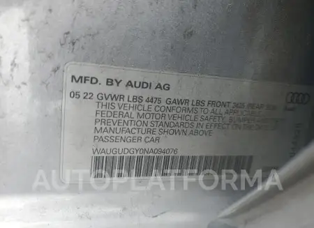 AUDI A3 PREMIUM 2022 vin WAUGUDGY0NA094076 from auto auction Copart