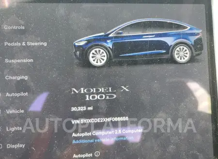 TESLA MODEL X 2017 vin 5YJXCDE2XHF066656 from auto auction Copart