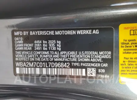 BMW 230I 2020 vin WBA2M7C01L7D96842 from auto auction Copart