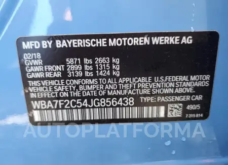 BMW 750 XI 2018 vin WBA7F2C54JG856438 from auto auction Copart