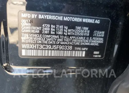 BMW X1 XDRIVE2 2018 vin WBXHT3C39J5F90338 from auto auction Copart