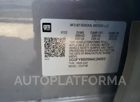 CHEVROLET BOLT EUV L 2022 vin 1G1FY6S05N4134093 from auto auction Copart