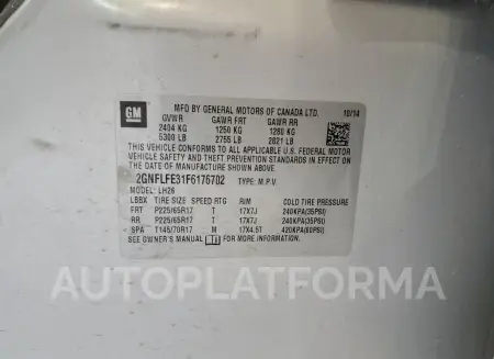 CHEVROLET EQUINOX LT 2015 vin 2GNFLFE31F6176702 from auto auction Copart