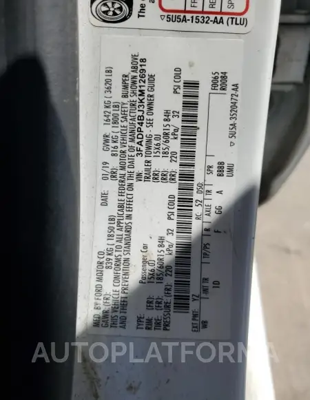 FORD FIESTA SE 2019 vin 3FADP4BJ3KM126918 from auto auction Copart