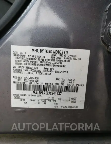 FORD ECOSPORT S 2018 vin MAJ3P1RE1JC244632 from auto auction Copart