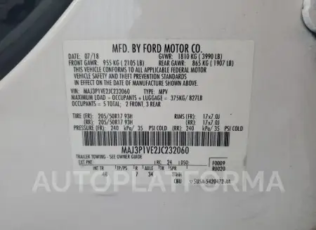 FORD ECOSPORT T 2018 vin MAJ3P1VE2JC232060 from auto auction Copart