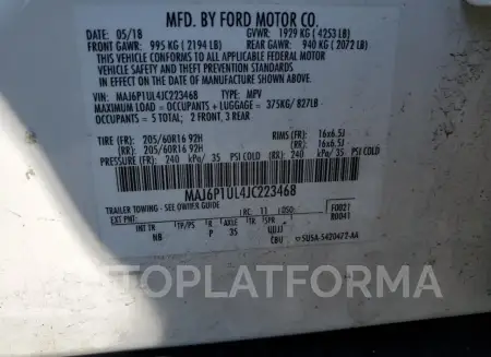 FORD ECOSPORT S 2018 vin MAJ6P1UL4JC223468 from auto auction Copart