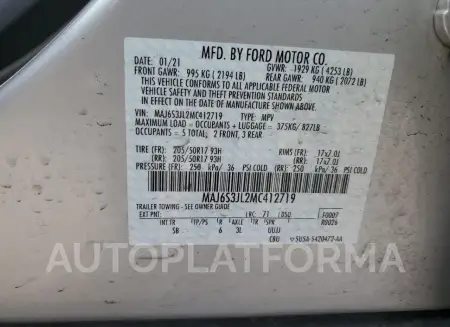 FORD ECOSPORT S 2021 vin MAJ6S3JL2MC412719 from auto auction Copart