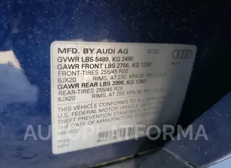 AUDI Q5 PREMIUM 2022 vin WA1EAAFY6N2052826 from auto auction Copart