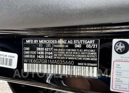 MERCEDES-BENZ S 580 4MAT 2021 vin W1K6G7GB1MA035660 from auto auction Copart