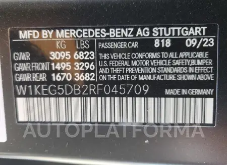 MERCEDES-BENZ EQE SEDAN 2024 vin W1KEG5DB2RF045709 from auto auction Copart