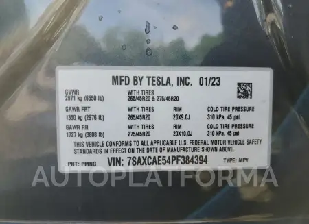 TESLA MODEL X 2023 vin 7SAXCAE54PF384394 from auto auction Copart