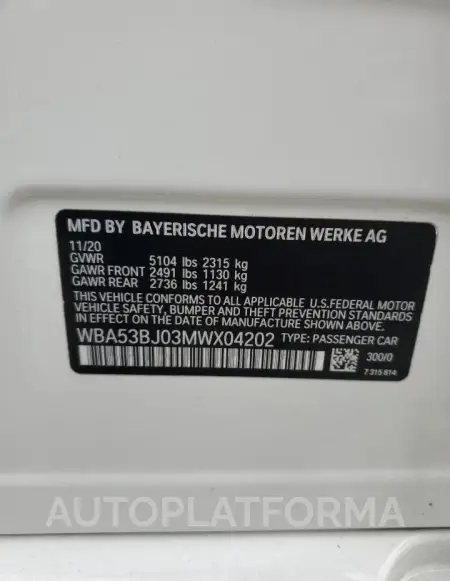 BMW 540 I 2021 vin WBA53BJ03MWX04202 from auto auction Copart