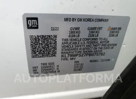 CHEVROLET TRAILBLAZE 2023 vin KL79MPS27PB075762 from auto auction Copart